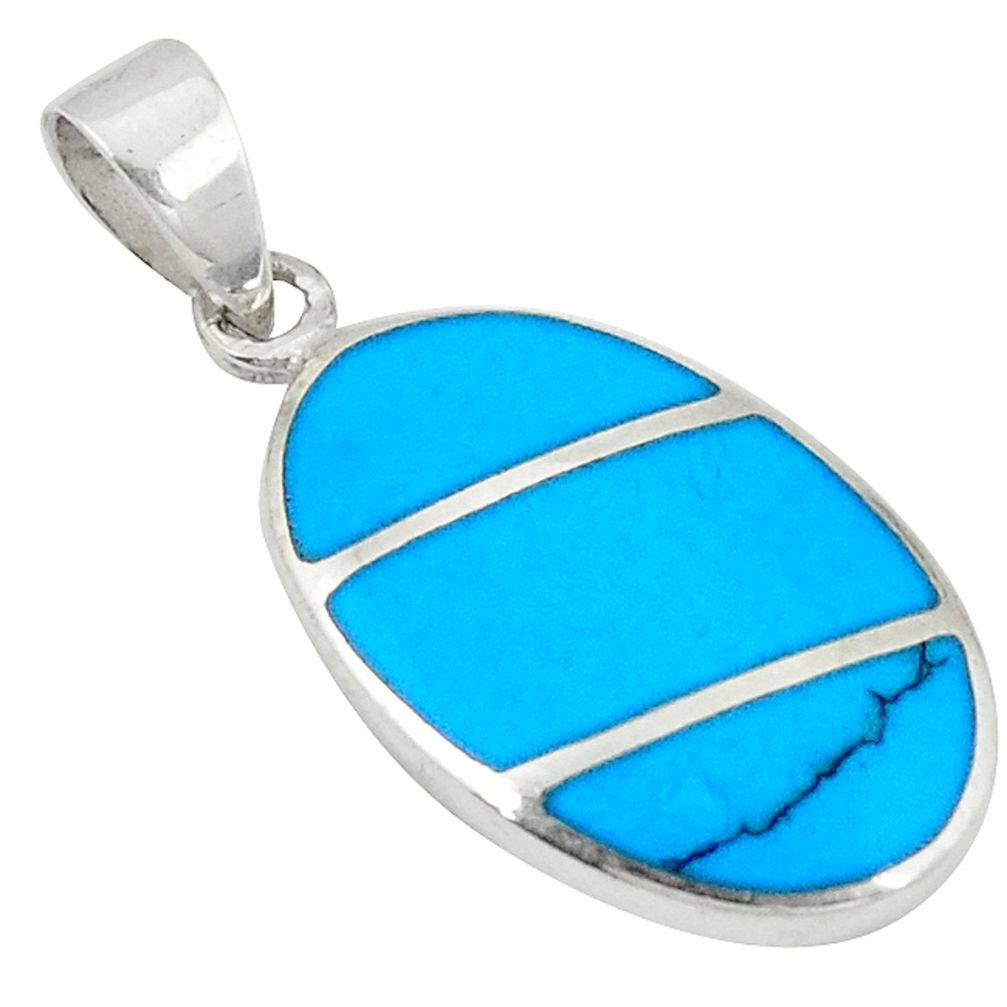 Fine blue turquoise enamel 925 sterling silver pendant jewelry a49631 c14863