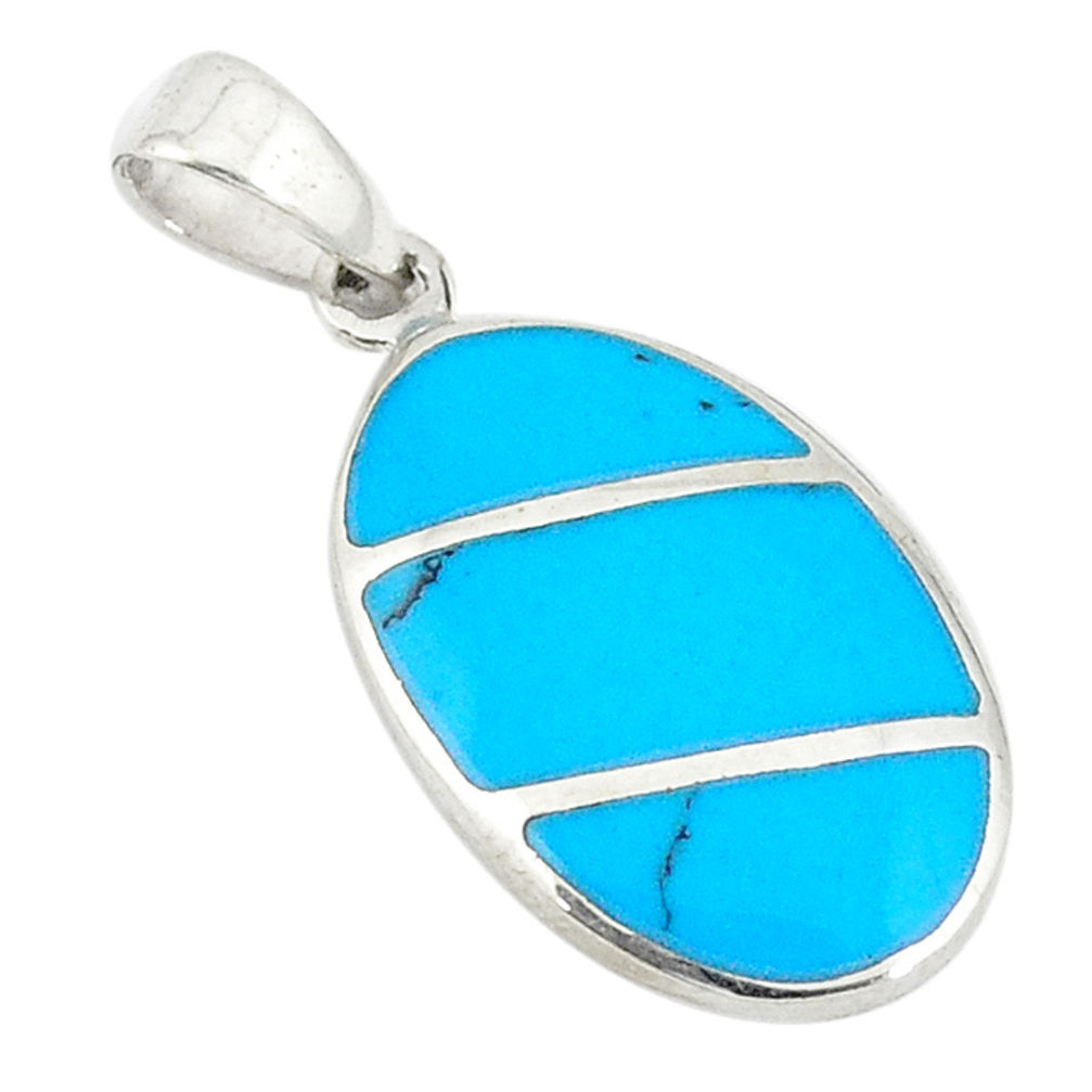 LAB Fine blue turquoise enamel 925 sterling silver pendant jewelry a74721 c14878