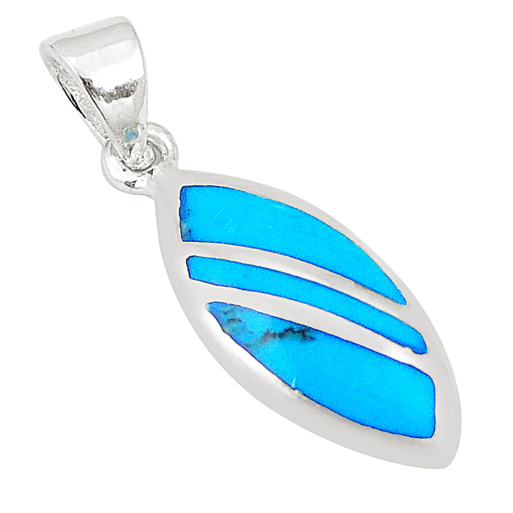 Fine blue turquoise enamel 925 sterling silver pendant jewelry a75785 c14766