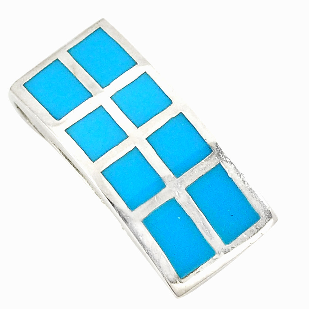 Fine blue turquoise enamel 925 sterling silver pendant jewelry a75811 c14401