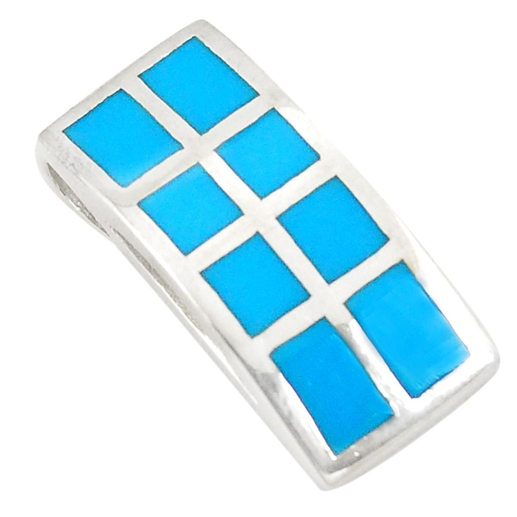 Fine blue turquoise enamel 925 sterling silver pendant jewelry a75994 c14403