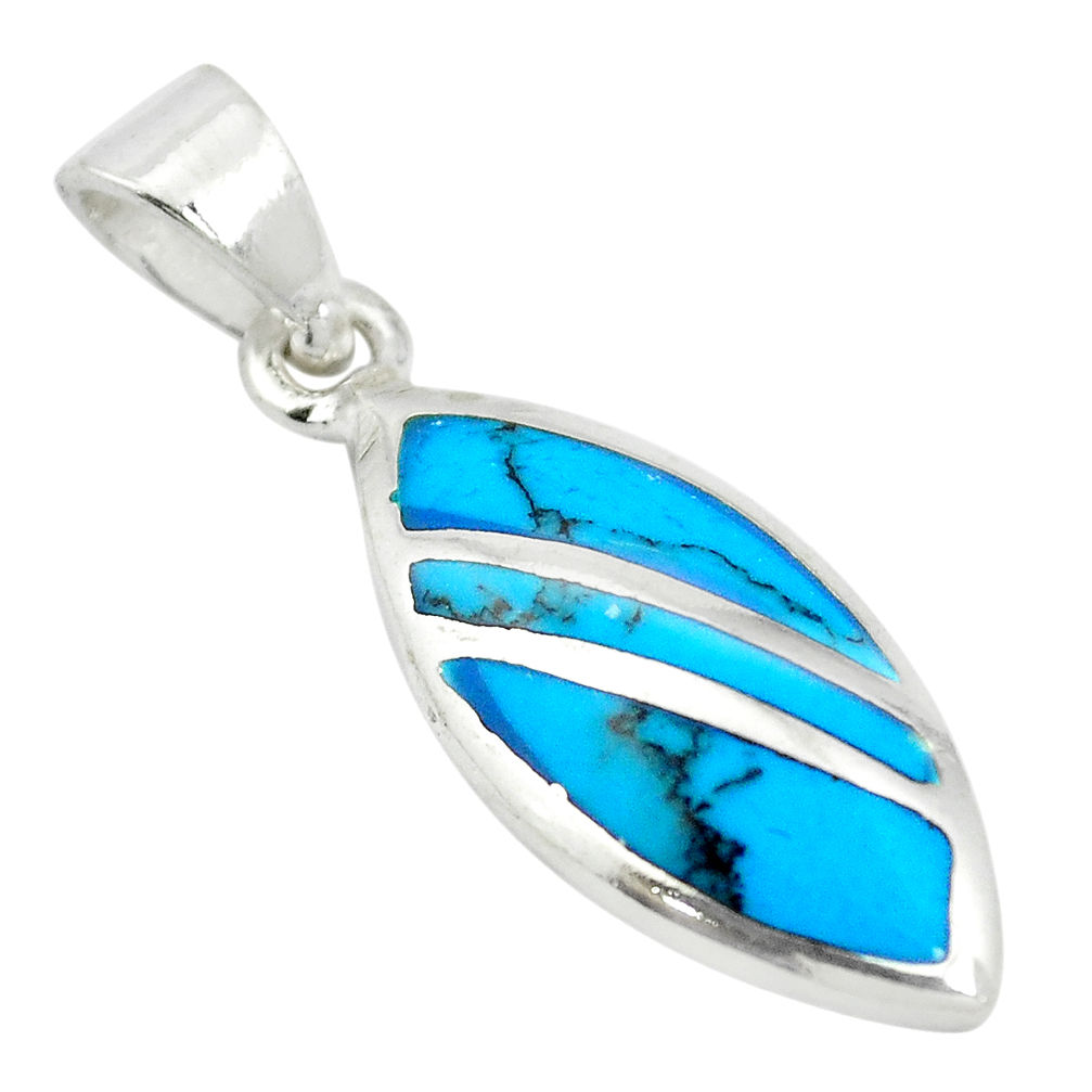 LAB Fine blue turquoise enamel 925 sterling silver pendant jewelry a85409 c14776