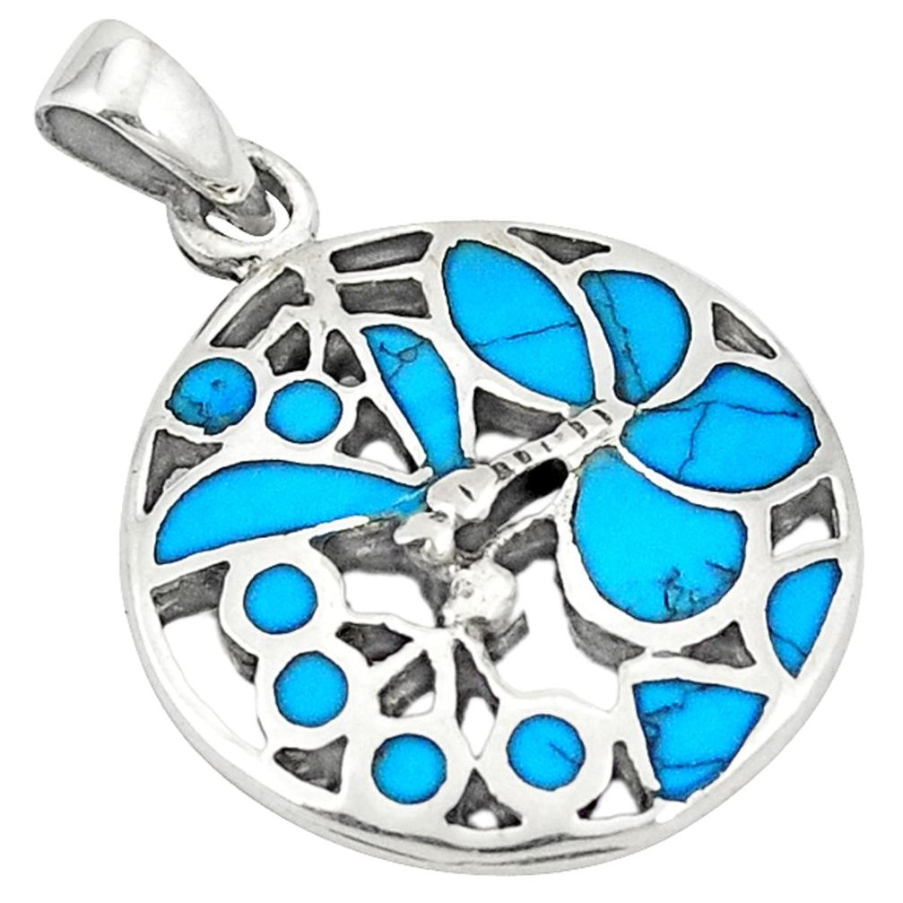 Fine blue turquoise enamel 925 sterling silver pendant jewelry c12557