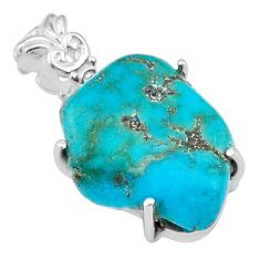 13.08cts fine blue turquoise fancy shape sterling silver pendant jewelry t95067