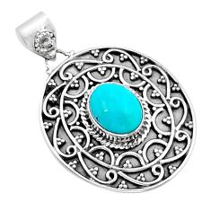 4.27cts fine blue turquoise oval 925 sterling silver pendant jewelry y15209