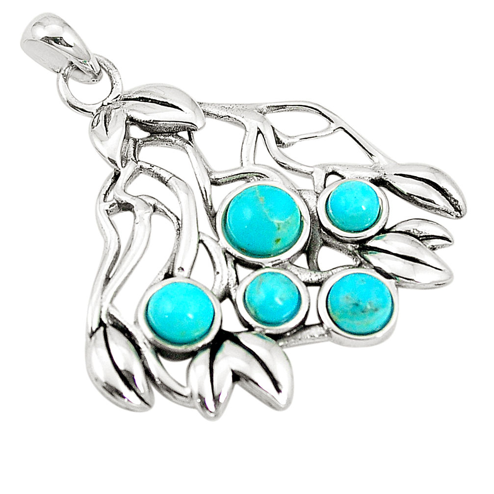 LAB Southwestern fine blue turquoise 925 sterling silver pendant c10868