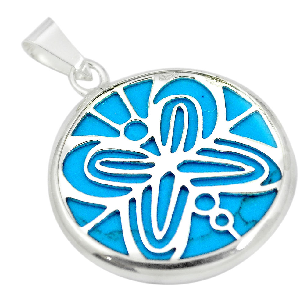 LAB Fine blue turquoise round 925 sterling silver pendant jewelry c23203