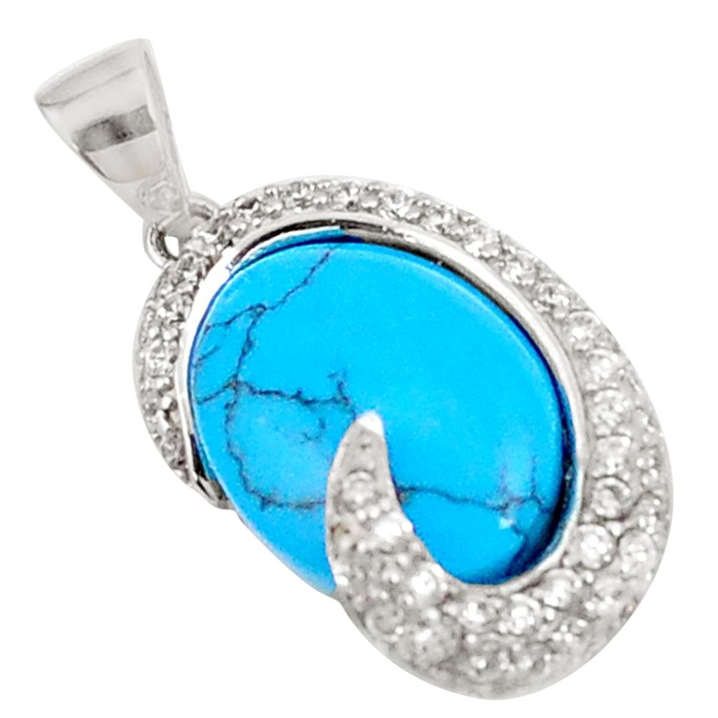 6.84cts fine blue turquoise topaz 925 sterling silver pendant jewelry c23520
