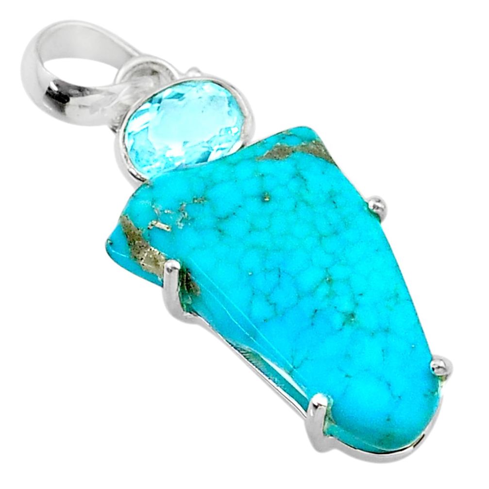 14.80cts fine blue turquoise topaz 925 sterling silver pendant jewelry t41203