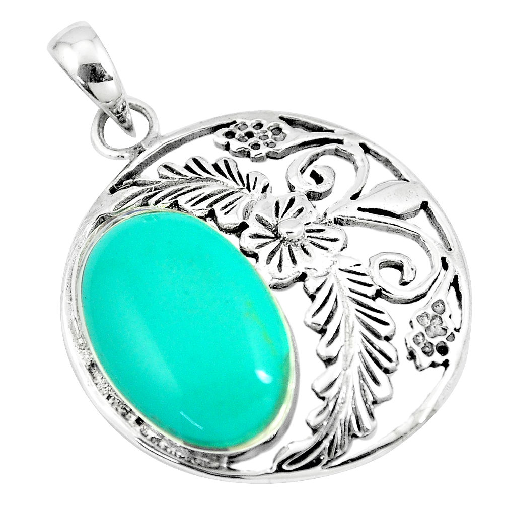 6.82cts fine green turquoise 925 sterling silver flower pendant a88366 c13697