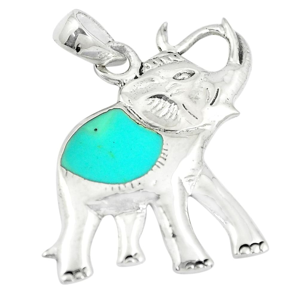 3.47gms fine green turquoise enamel 925 silver elephant pendant a88402 c13773