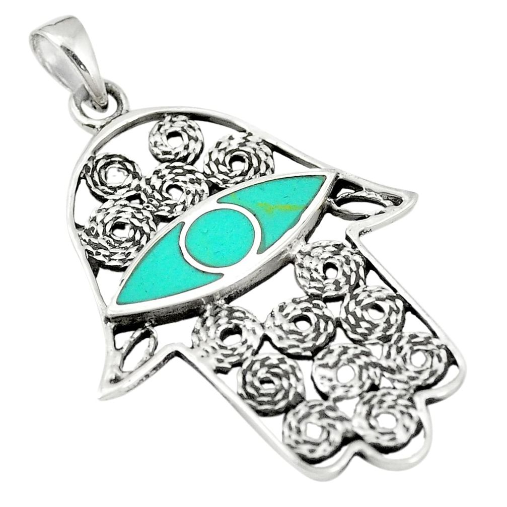 Fine green turquoise enamel 925 silver hand of god hamsa pendant a79721 c13721