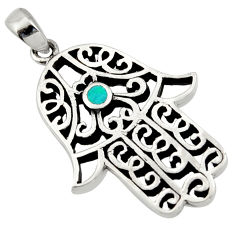 LAB 6.69gms fine green turquoise enamel 925 silver hand of god hamsa pendant c26618