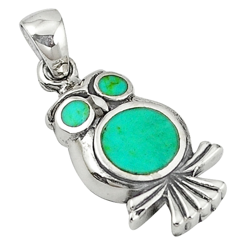 LAB Fine green turquoise enamel 925 sterling silver owl pendant a58866 c15321