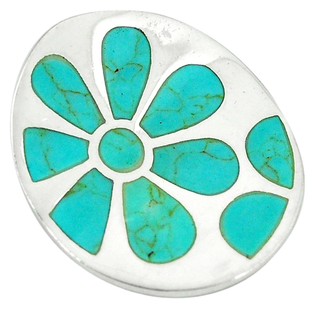 LAB Fine green turquoise enamel 925 sterling silver pendant jewelry a55440 c14471