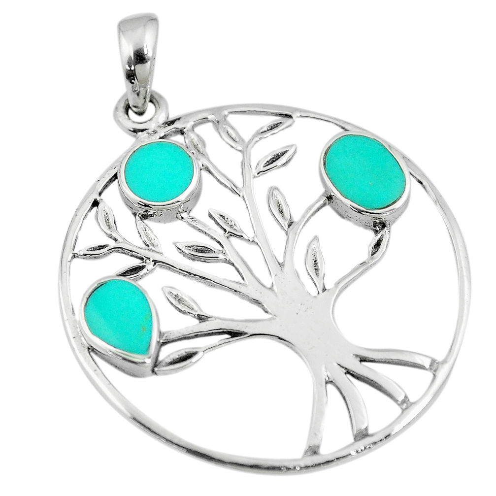 3.87gms fine green turquoise enamel silver tree of life pendant a90811 c13714