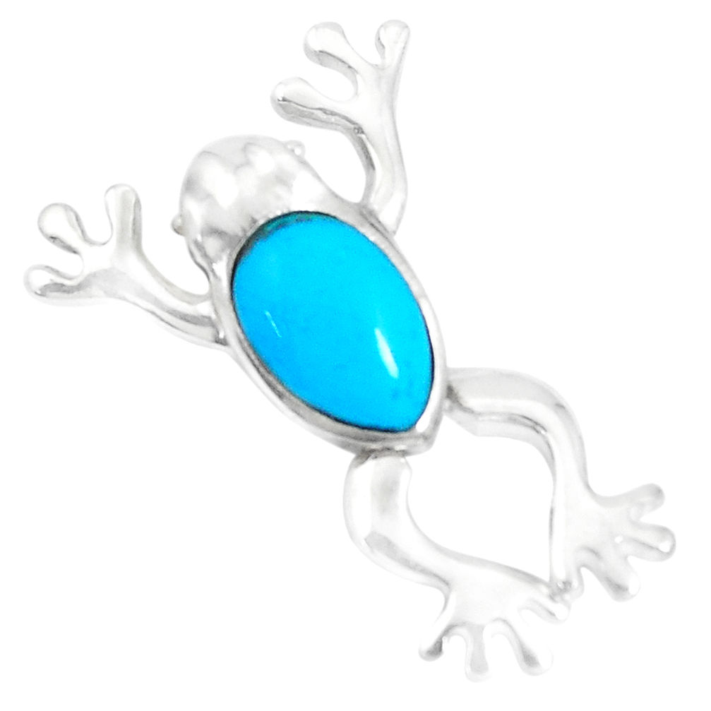 LAB 4.48gms fine green turquoise enamel sterling silver frog pendant a93255 c14815