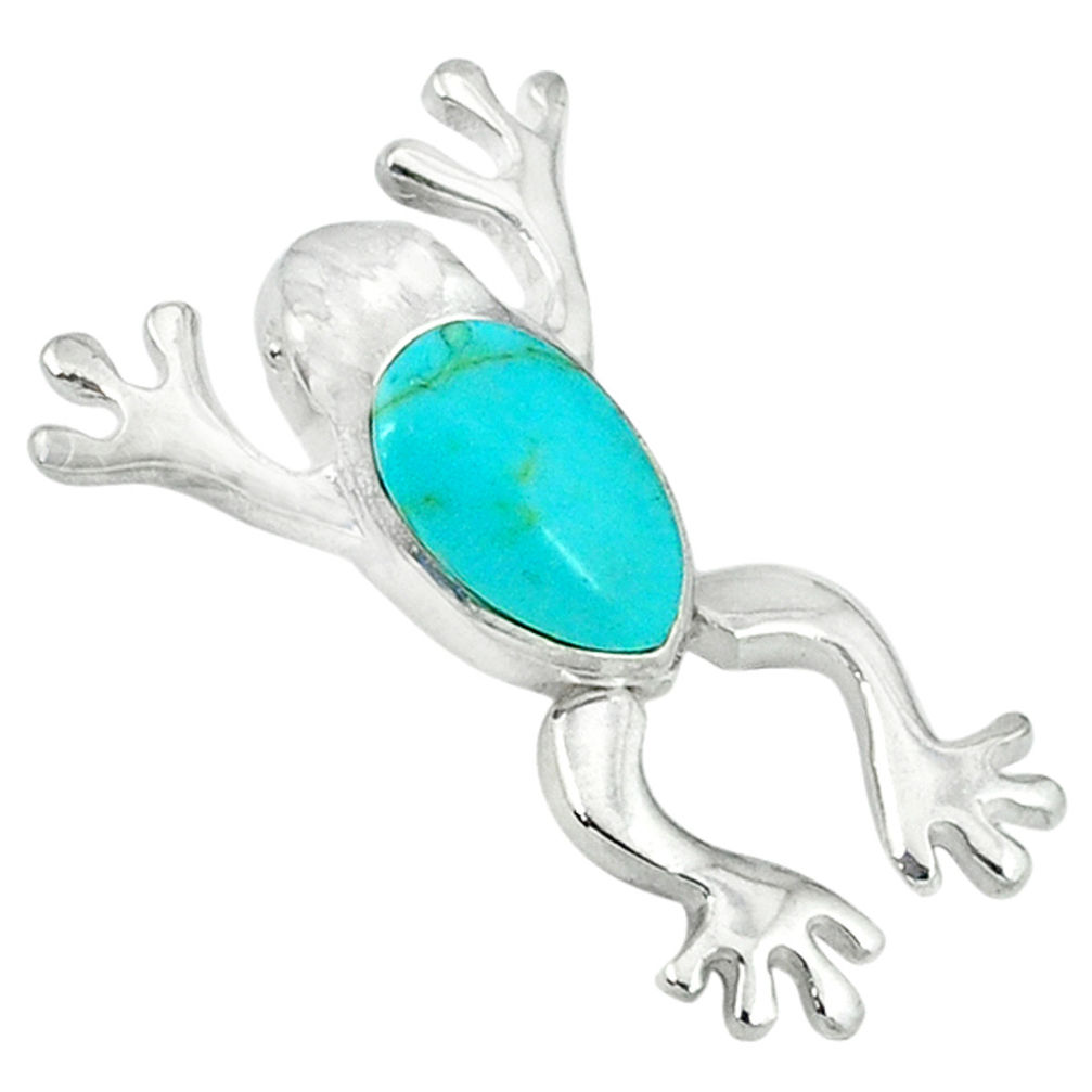 LAB Fine green turquoise fancy 925 sterling silver frog pendant a39659 c14801