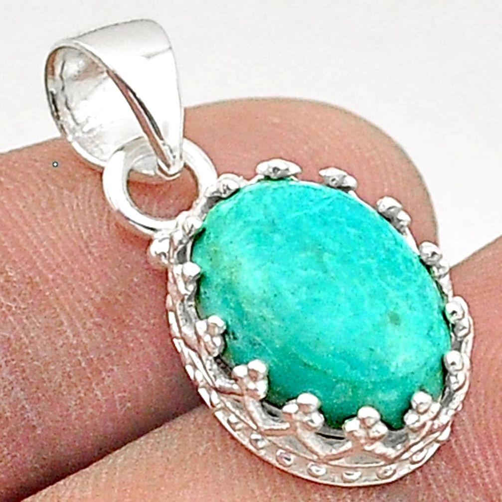 5.24cts fine green turquoise oval 925 sterling silver pendant jewelry t66185