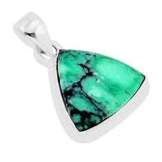 9.37cts fine green turquoise trillion sterling silver pendant jewelry y64739
