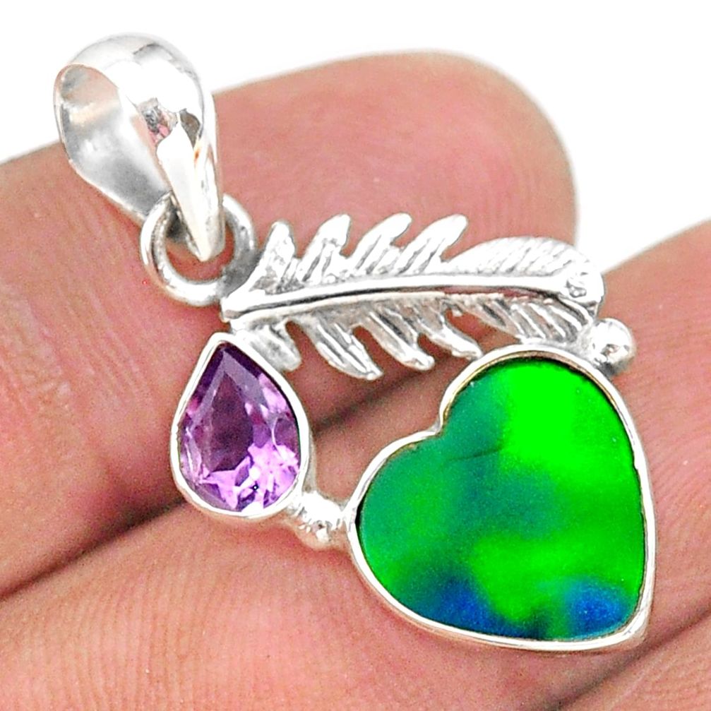 3.89cts fine northern lights aurora opal (lab) amethyst silver pendant t34428