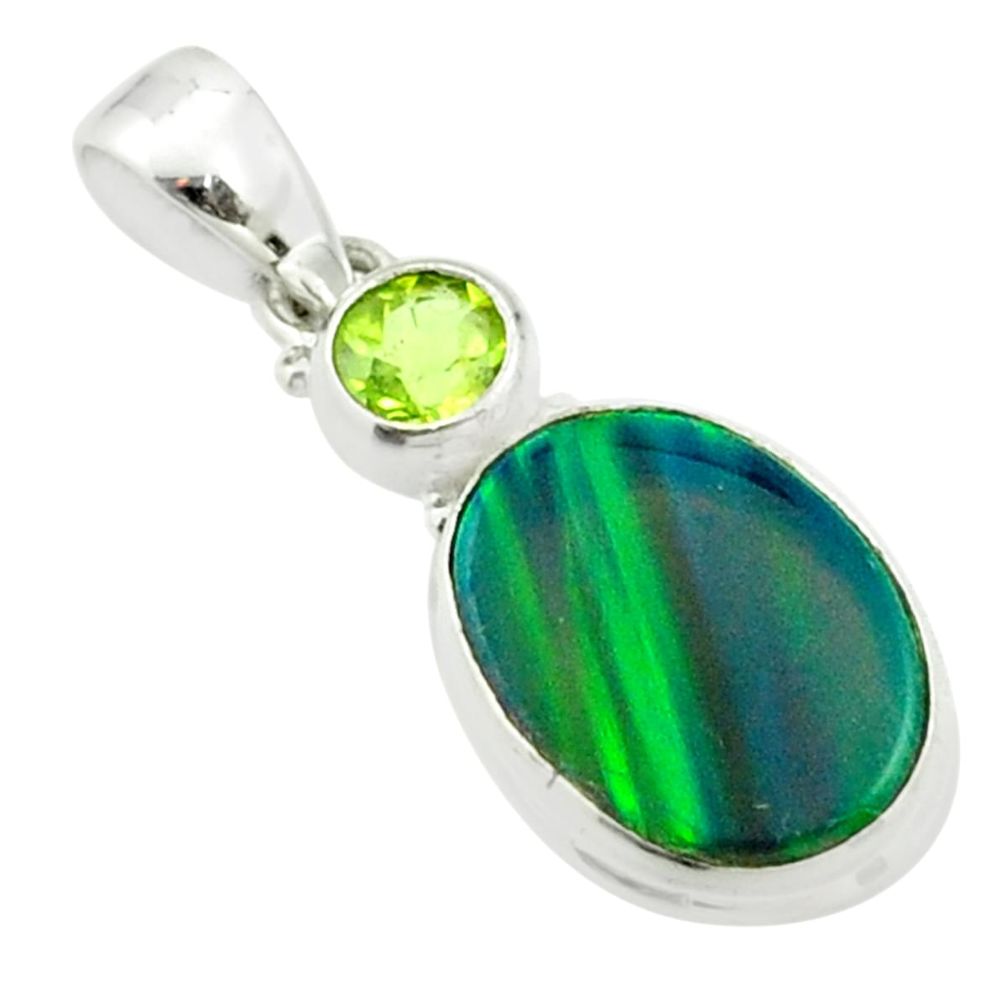 3.72cts fine northern lights aurora opal green peridot 925 silver pendant t76905