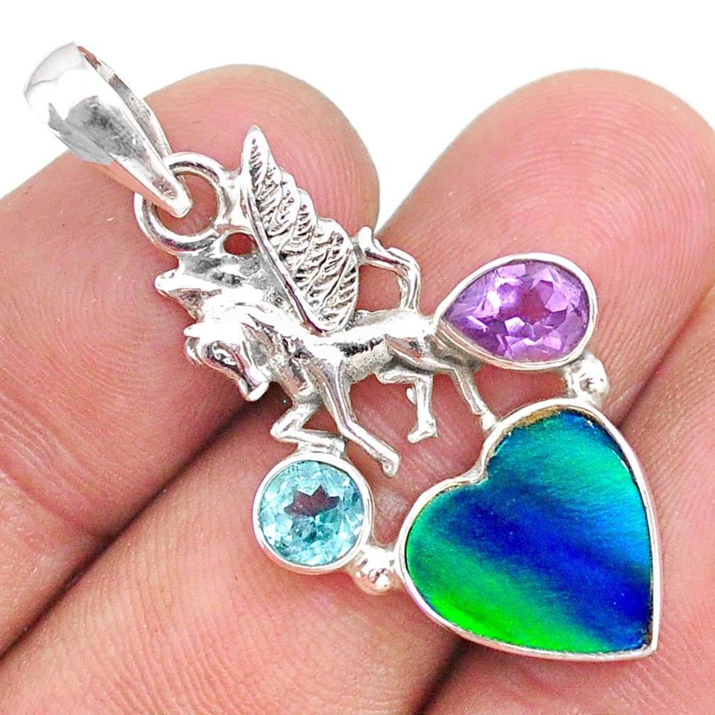 4.43cts fine northern lights aurora opal (lab) topaz unicorn pendant t34436