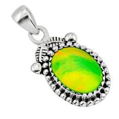 3.48cts fine volcano aurora opal oval 925 sterling silver pendant jewelry y72827