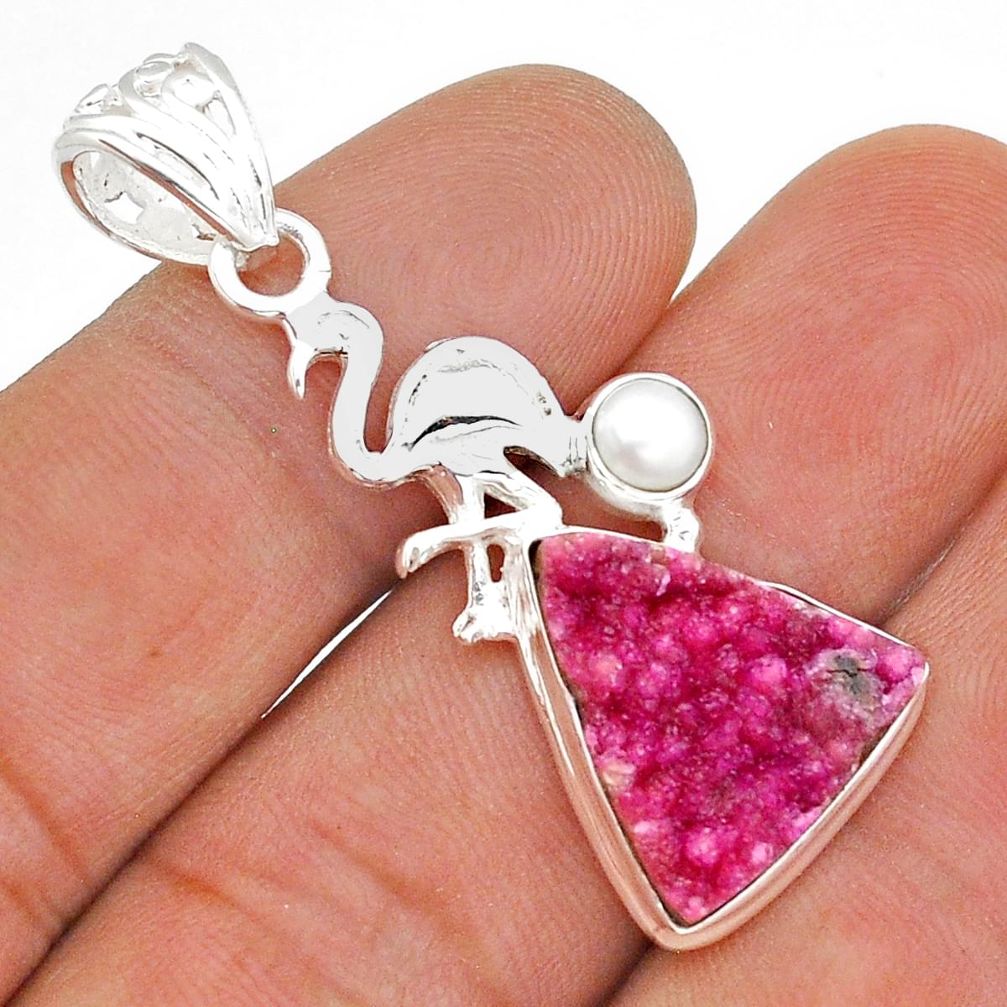 11.18cts flamingo pink druzy pearl 925 sterling silver pendant jewelry u86791