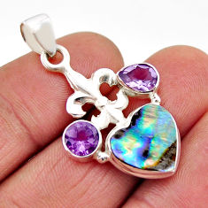 7.02cts fleur de lis green abalone paua seashell amethyst silver pendant y59249