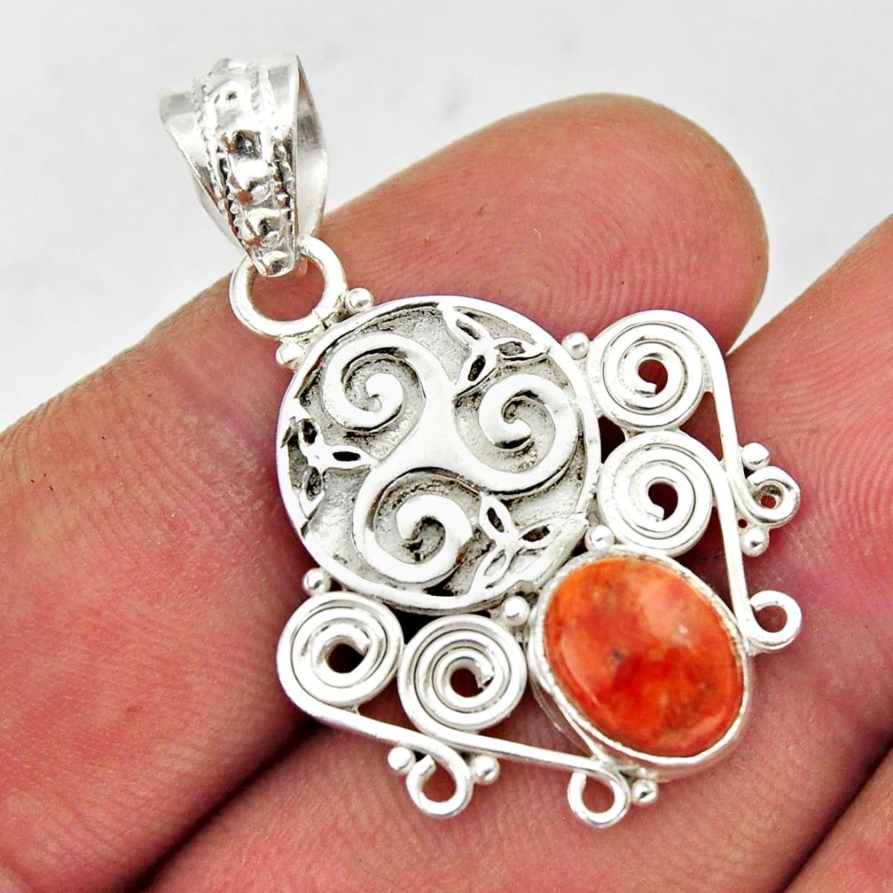 3.23cts fleur de lis natural orange mojave turquoise 925 silver pendant y44215