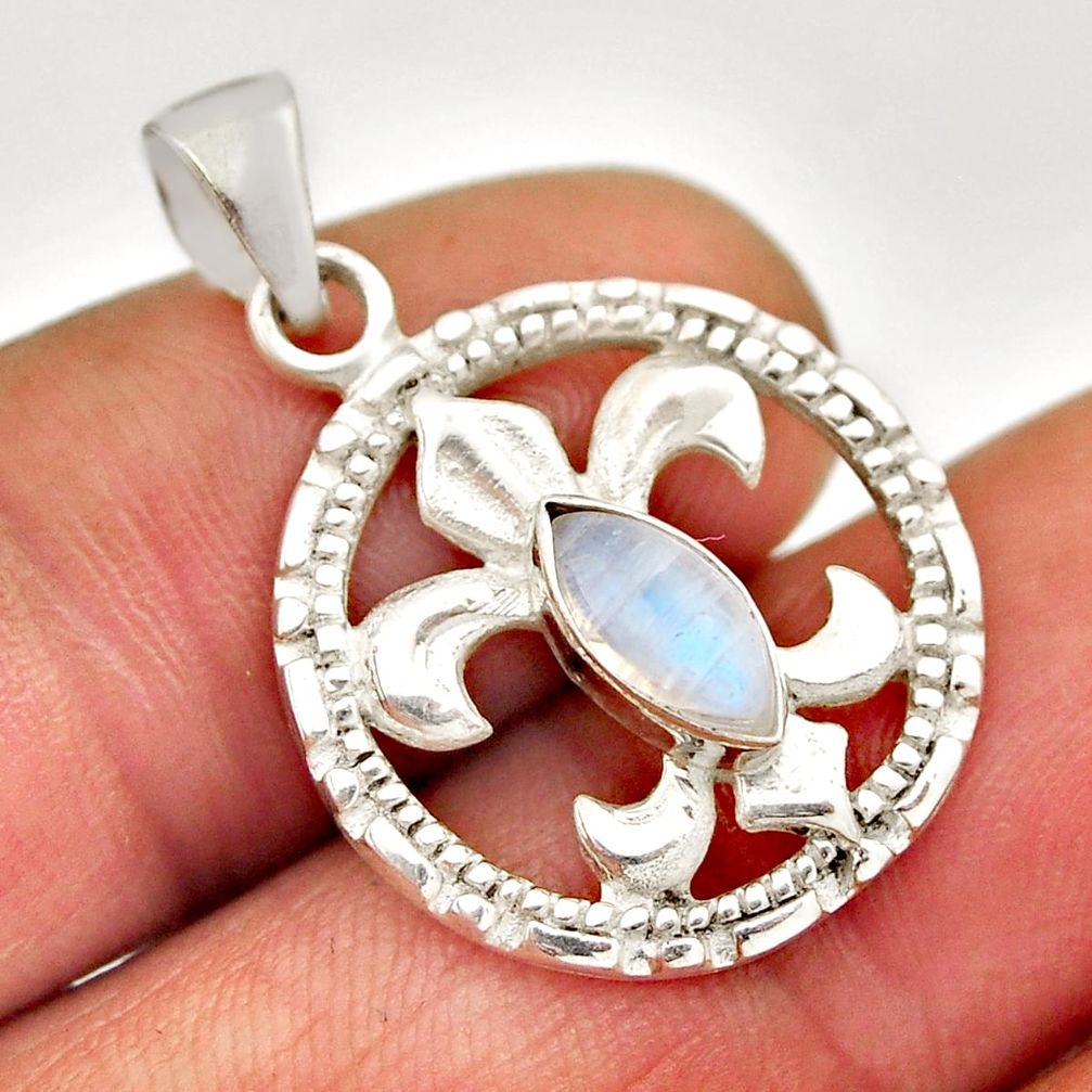 1.56cts fleur die lis natural rainbow moonstone marquise silver pendant n27797