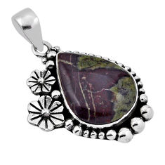 13.36cts flower green bloodstone african (heliotrope) 925 silver pendant n34033