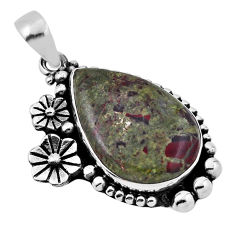 14.99cts flower natural bloodstone african (heliotrope) silver pendant n34021