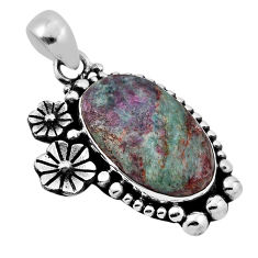14.14cts flower natural pink ruby in fuchsite 925 sterling silver pendant n34029