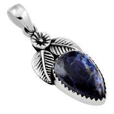 9.77cts flower with leaf black pietersite (african) 925 silver pendant n33207