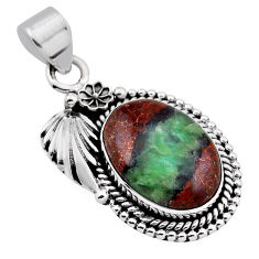 17.05cts flower with leaf brown boulder chrysoprase 925 silver pendant n35157