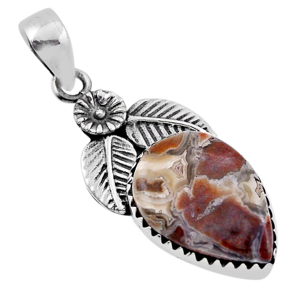 12.50cts flower with leaf mexican laguna lace agate 925 silver pendant n33203