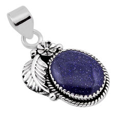 13.46cts flower with leaf natural blue goldstone oval 925 silver pendant n35130