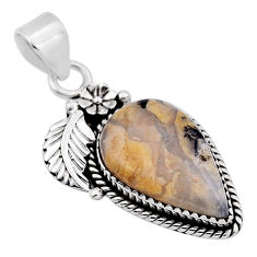 16.67cts flower with leaf natural brown montana agate 925 silver pendant n35125