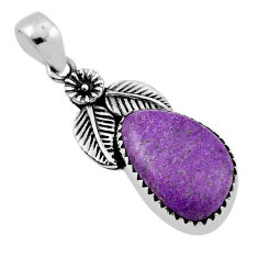 12.83cts flower with leaf natural purple stichtite 925 silver pendant n33213