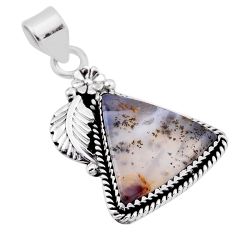 16.36cts flower with leaf scenic russian dendritic agate silver pendant n32692