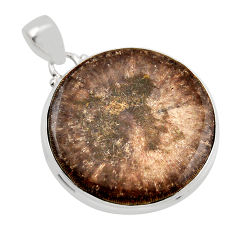 40.69cts fossil coral (agatized) petoskey stone round 925 silver pendant y88714