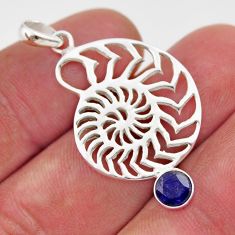 0.80cts fossil natural blue sapphire 925 sterling silver pendant jewelry y42033