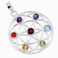 Garnet cornelian amethyst peridot citrine topaz 925 silver chakra pendant n32442