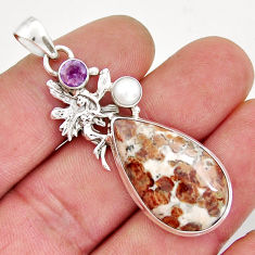 Garnet in limestone spessartine pearl silver angel wings fairy pendant y21271
