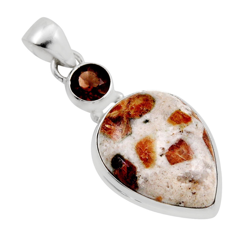 15.53cts garnet in limestone spessartine smoky topaz 925 silver pendant y88484