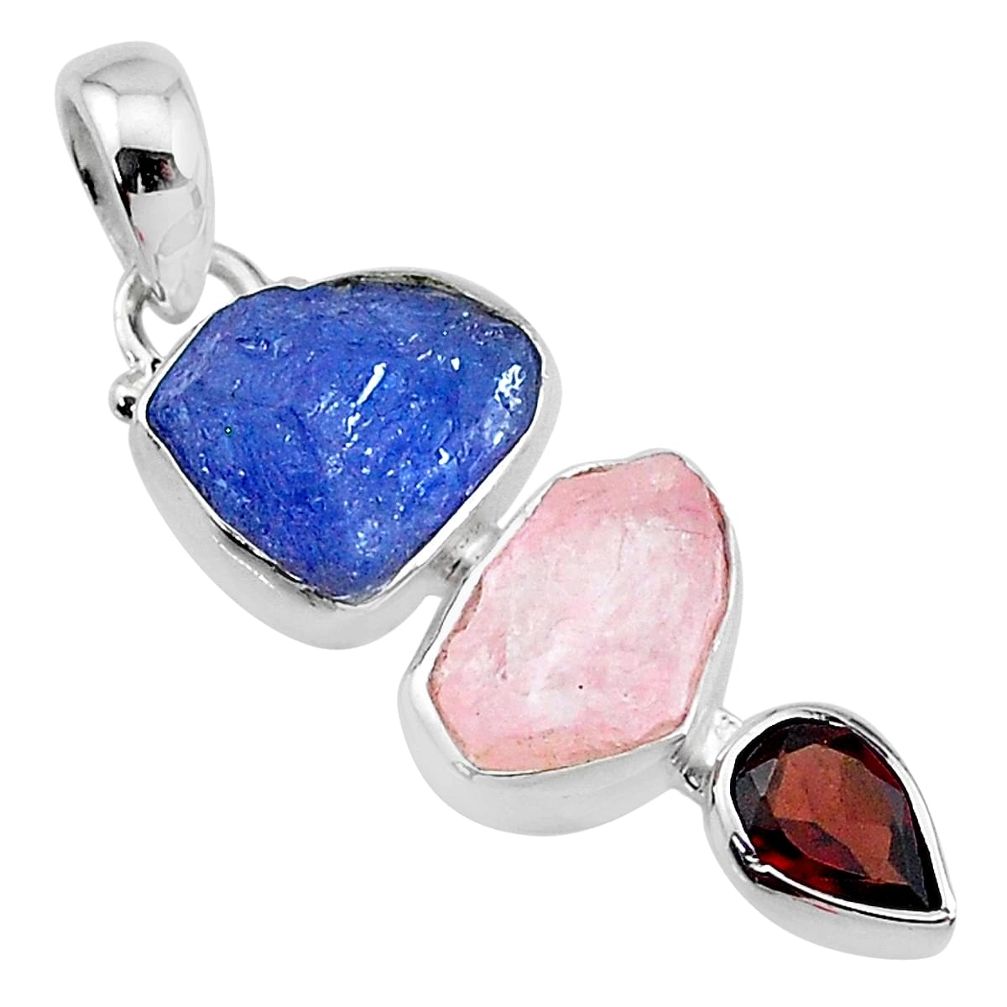 11.74cts garnet tanzanite raw rose quartz raw 925 silver pendant t10848