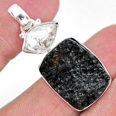 13.70cts gem from space tektite herkimer diamond 925 silver pendant t14305