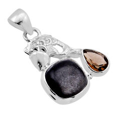 7.83cts golden sheen black obsidian smoky topaz 925 silver fish pendant n51481